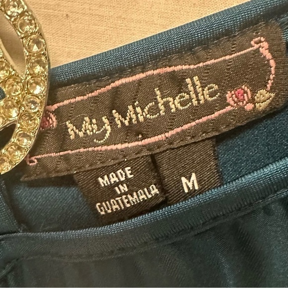 My Michelle Dark Green Blouse, Ties Around the Neck, Size Medium - Picture 3 of 4